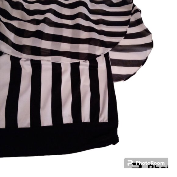 Per Seption Concept striped sheer double layer blouse sz S - Picture 2 of 8